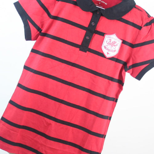 Cardiff City Red Striped Cotton Mens Polo Shirt Size S