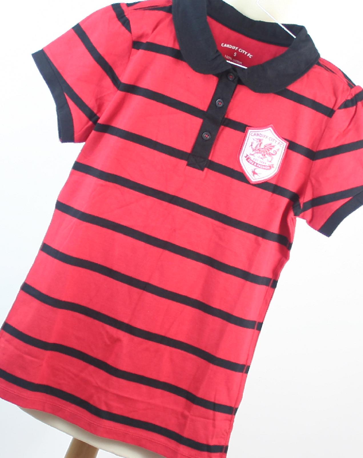 Cardiff City Red Striped Cotton Mens Polo Shirt Size S