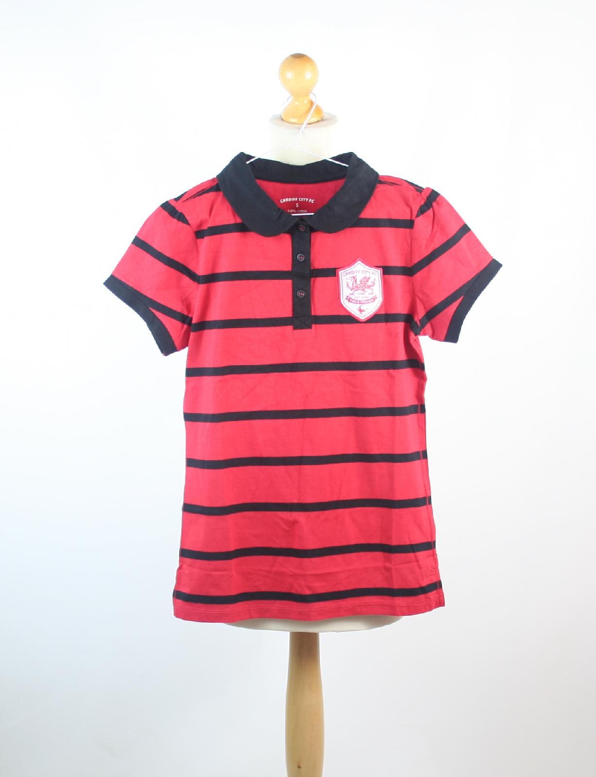 Cardiff City Red Striped Cotton Mens Polo Shirt Size S