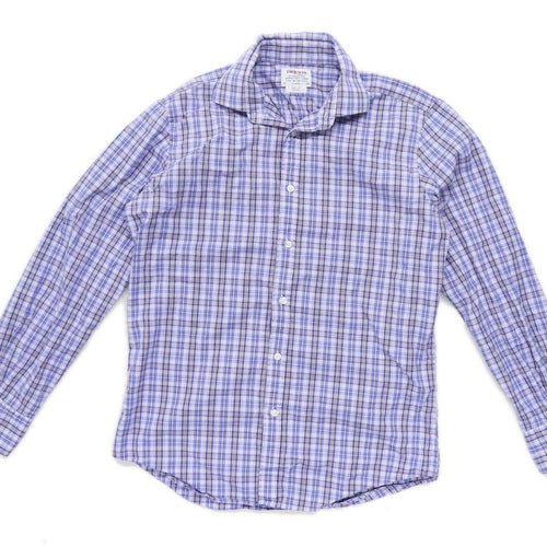 TM Lewin Mens Size S Cotton Check Blue Casual Shirt