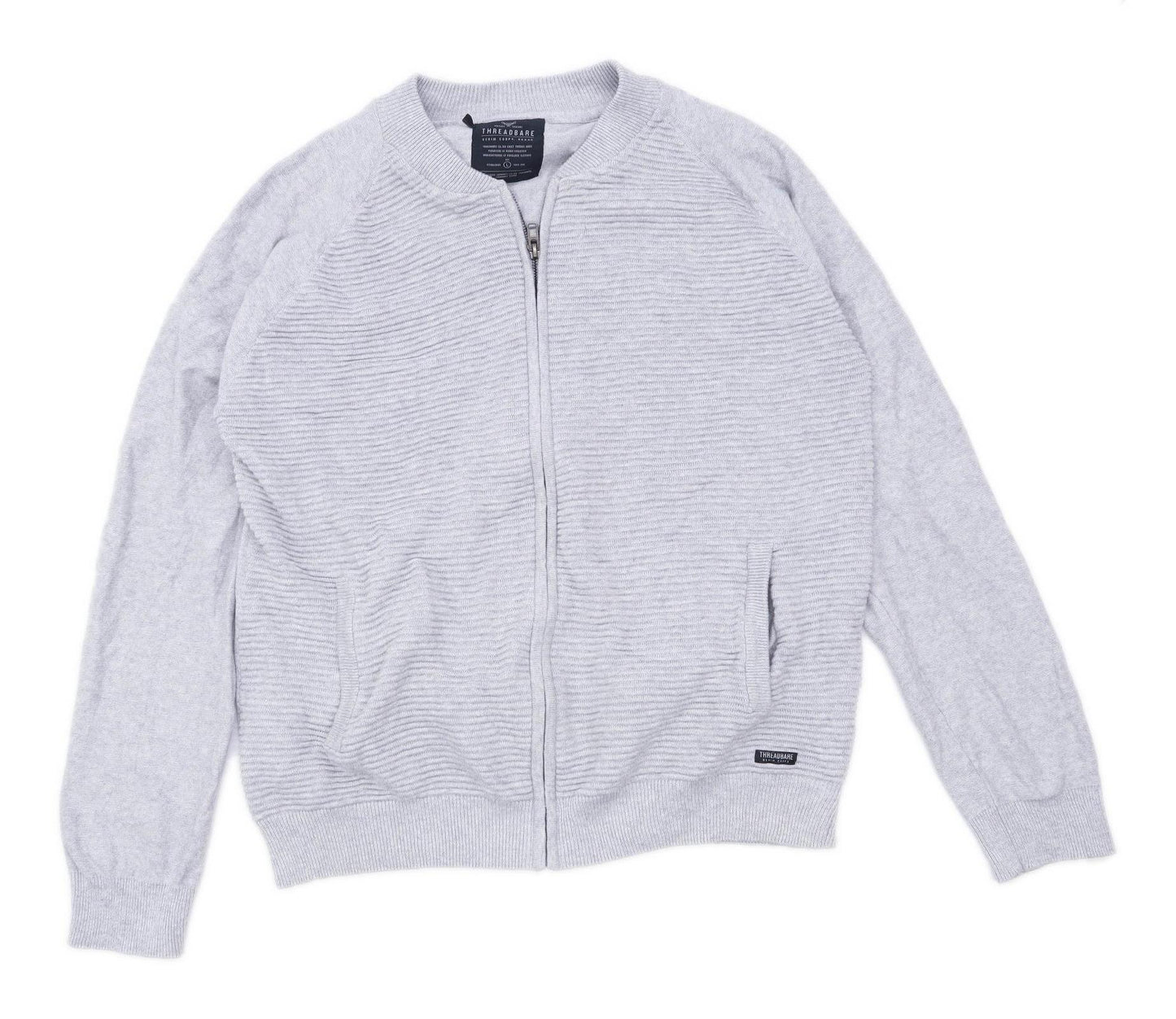 Threadbare Mens Size L Cotton Textured Grey Zip Up Sweatshirt