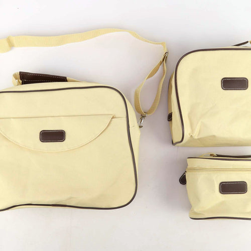 Friedrich Lederwaren GmbH Textured Cream Canvas 3 Piece Set Travel Holiday Removable Adjustable Strap Mens Bag