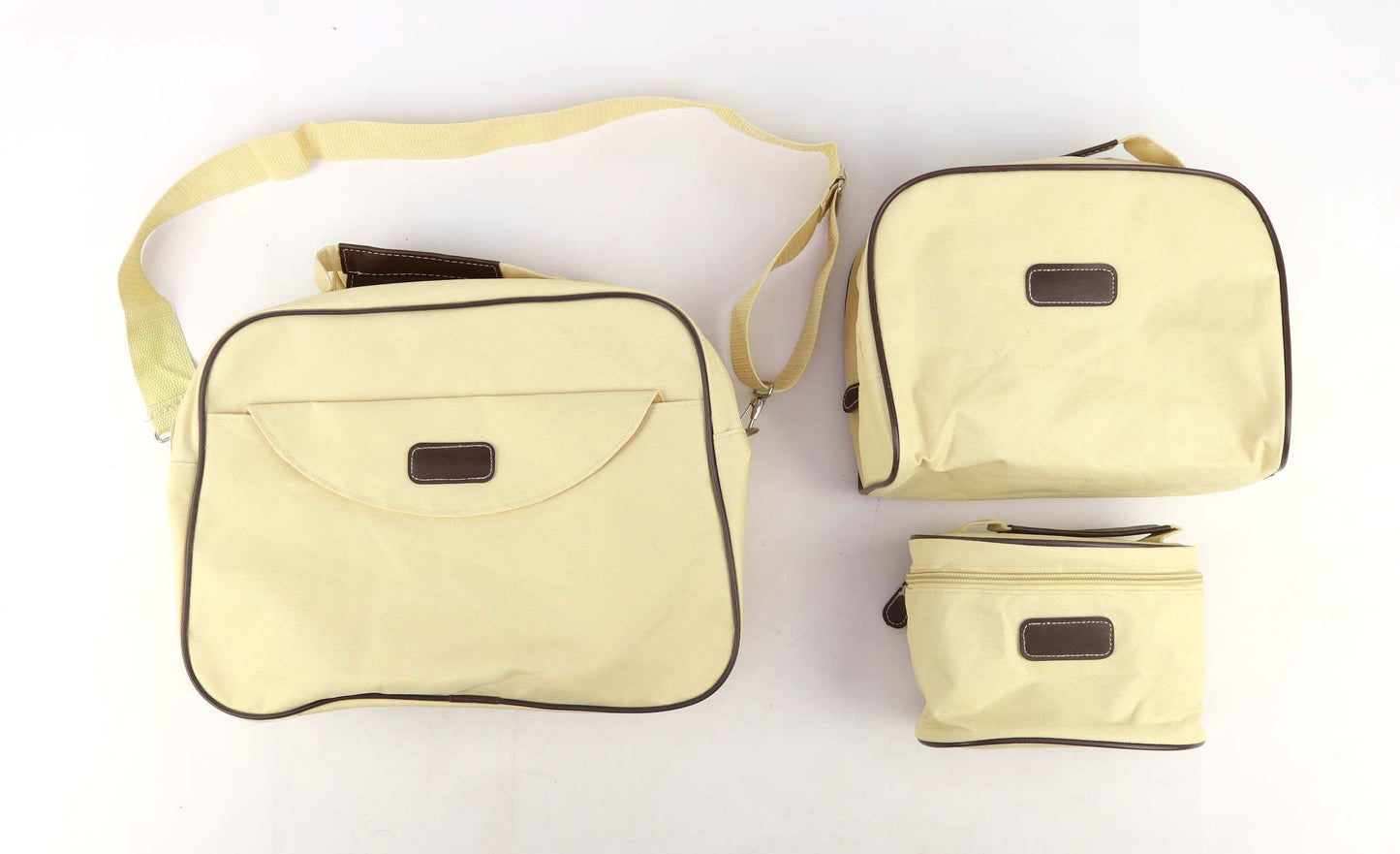 Friedrich Lederwaren GmbH Textured Cream Canvas 3 Piece Set Travel Holiday Removable Adjustable Strap Mens Bag