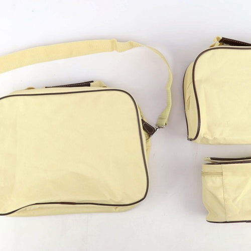 Friedrich Lederwaren GmbH Textured Cream Canvas 3 Piece Set Travel Holiday Removable Adjustable Strap Mens Bag