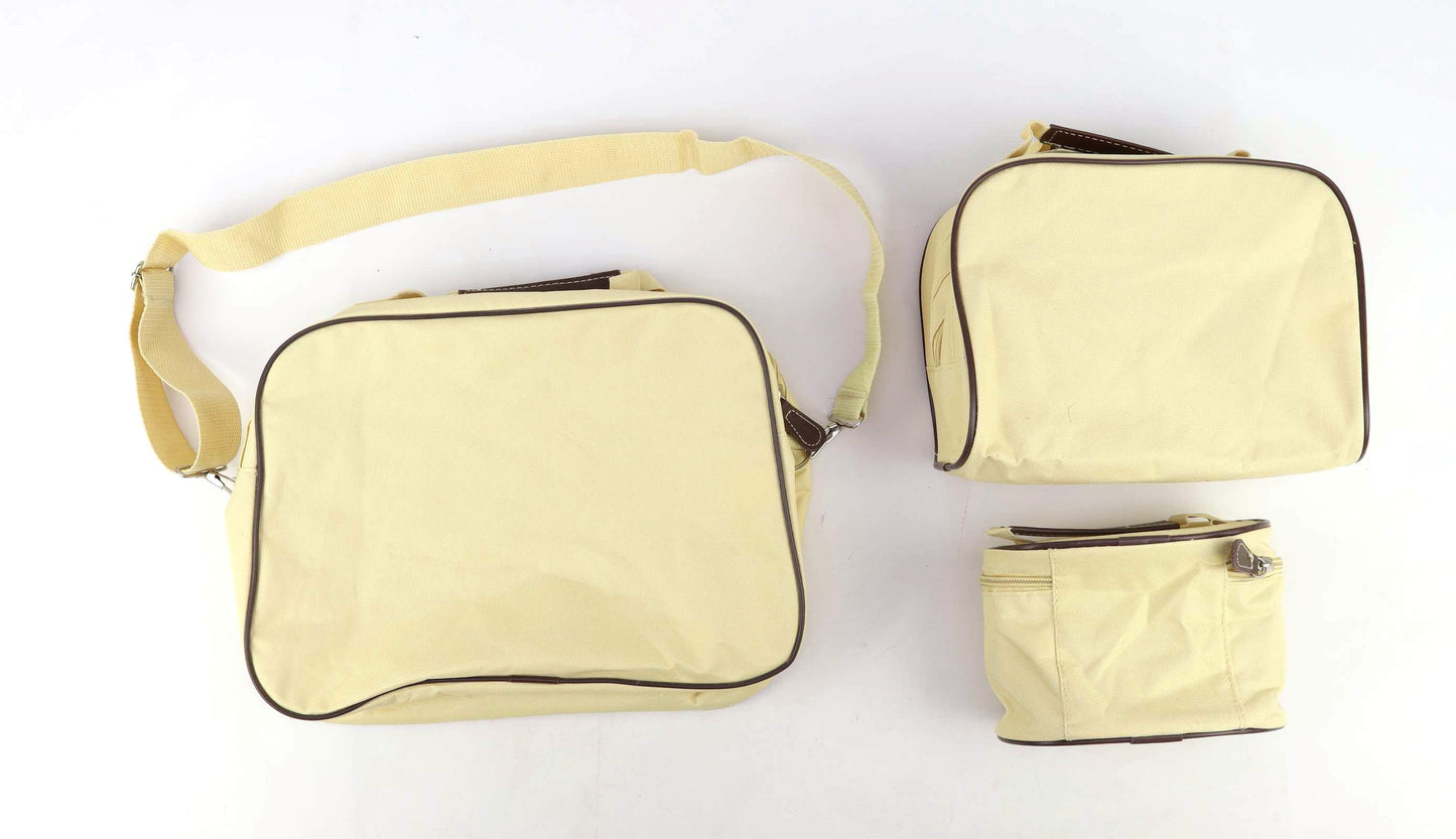 Friedrich Lederwaren GmbH Textured Cream Canvas 3 Piece Set Travel Holiday Removable Adjustable Strap Mens Bag