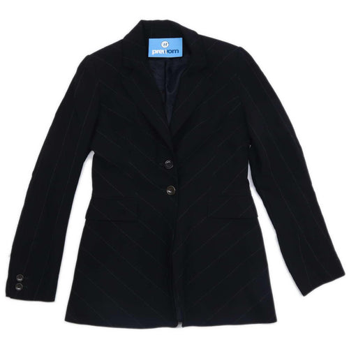 Press & Bastyan Womens Size 8 Black Wool Blend Striped Longline Formal Occasion Work Office Business Professional Jacket (Regular)