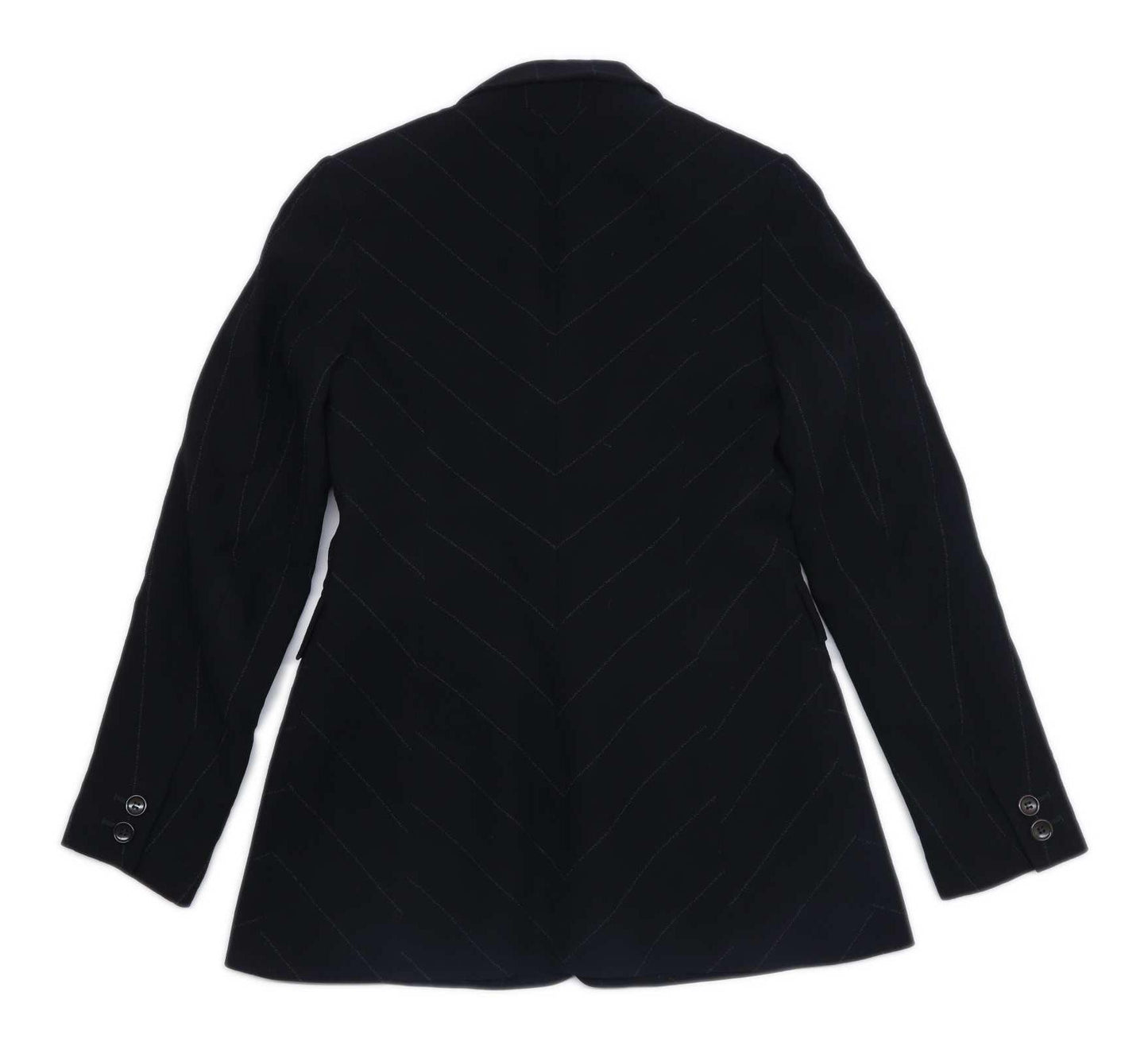 Press & Bastyan Womens Size 8 Black Wool Blend Striped Longline Formal Occasion Work Office Business Professional Jacket (Regular)