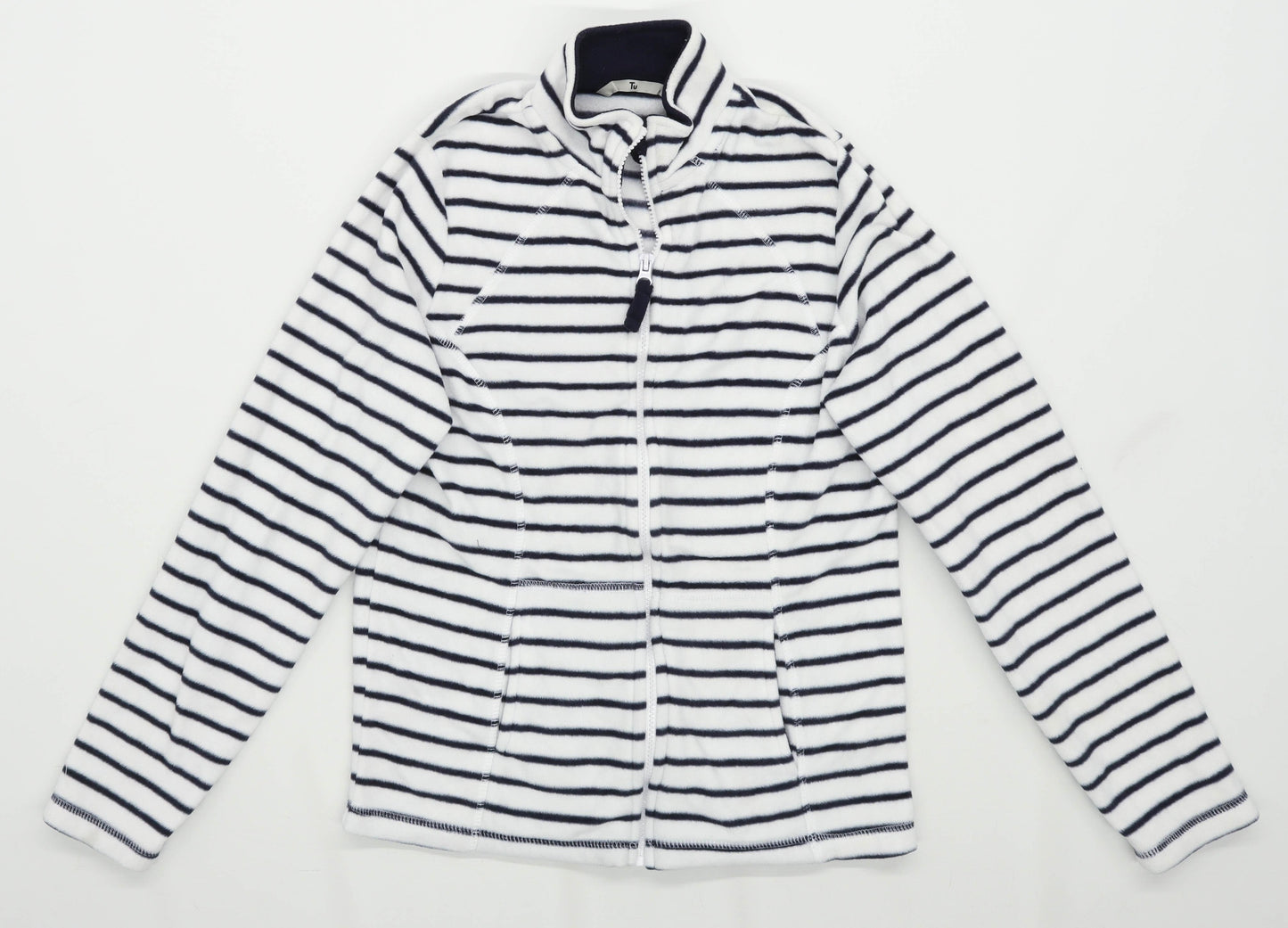 TU Womens Size 8 Fleece Striped White Jacket