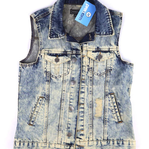 Ware Denim Womens Size 10 Blue Distressed Denim Waistcoat