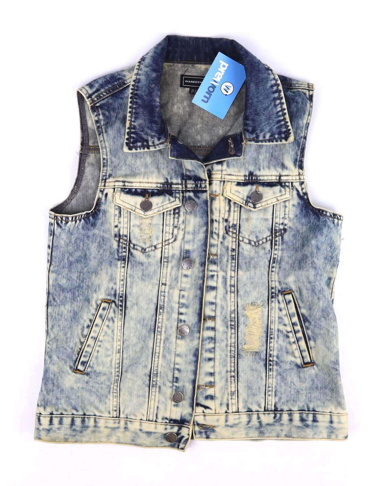 Ware Denim Womens Size 10 Blue Distressed Denim Waistcoat