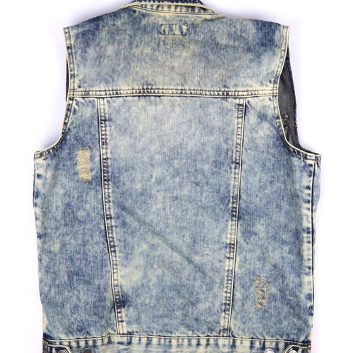 Ware Denim Womens Size 10 Blue Distressed Denim Waistcoat