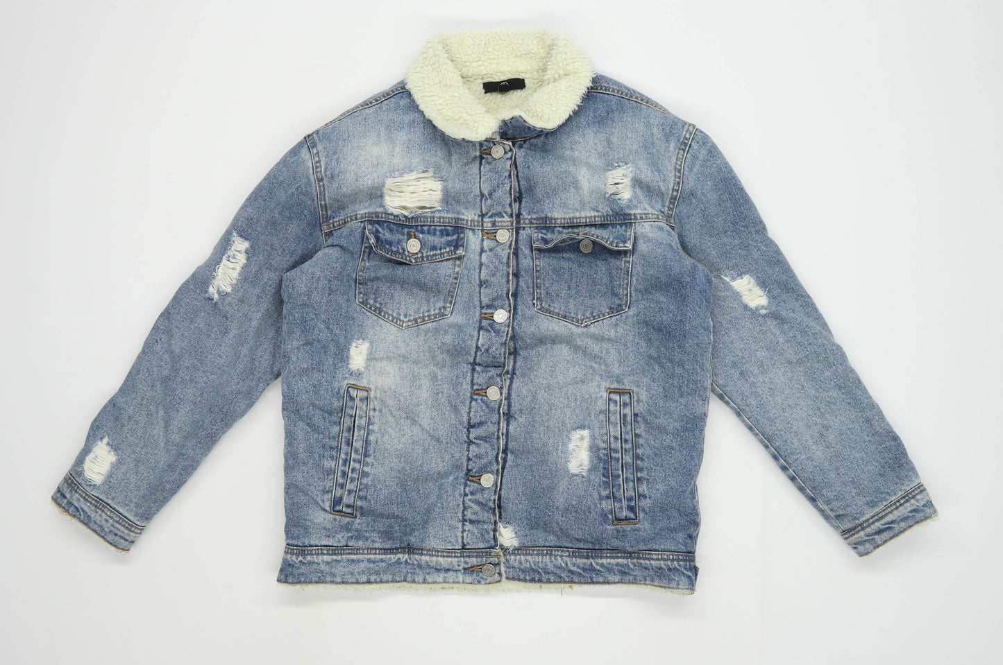 Missguided Womens Size 6 Denim Blue Distressed Jacket