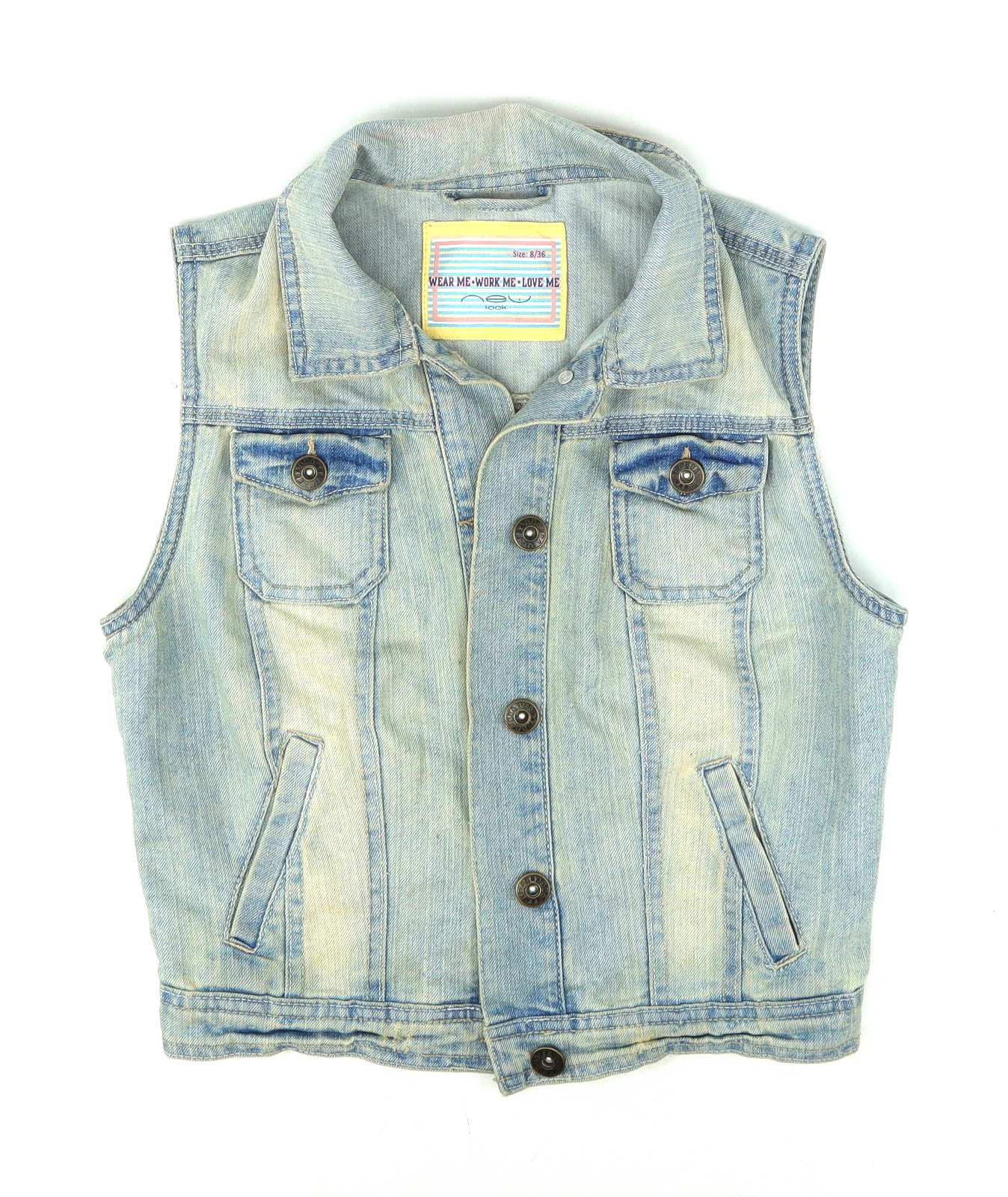 New Look Womens Size 8 Blue Stone Wash Denim Waistcoat