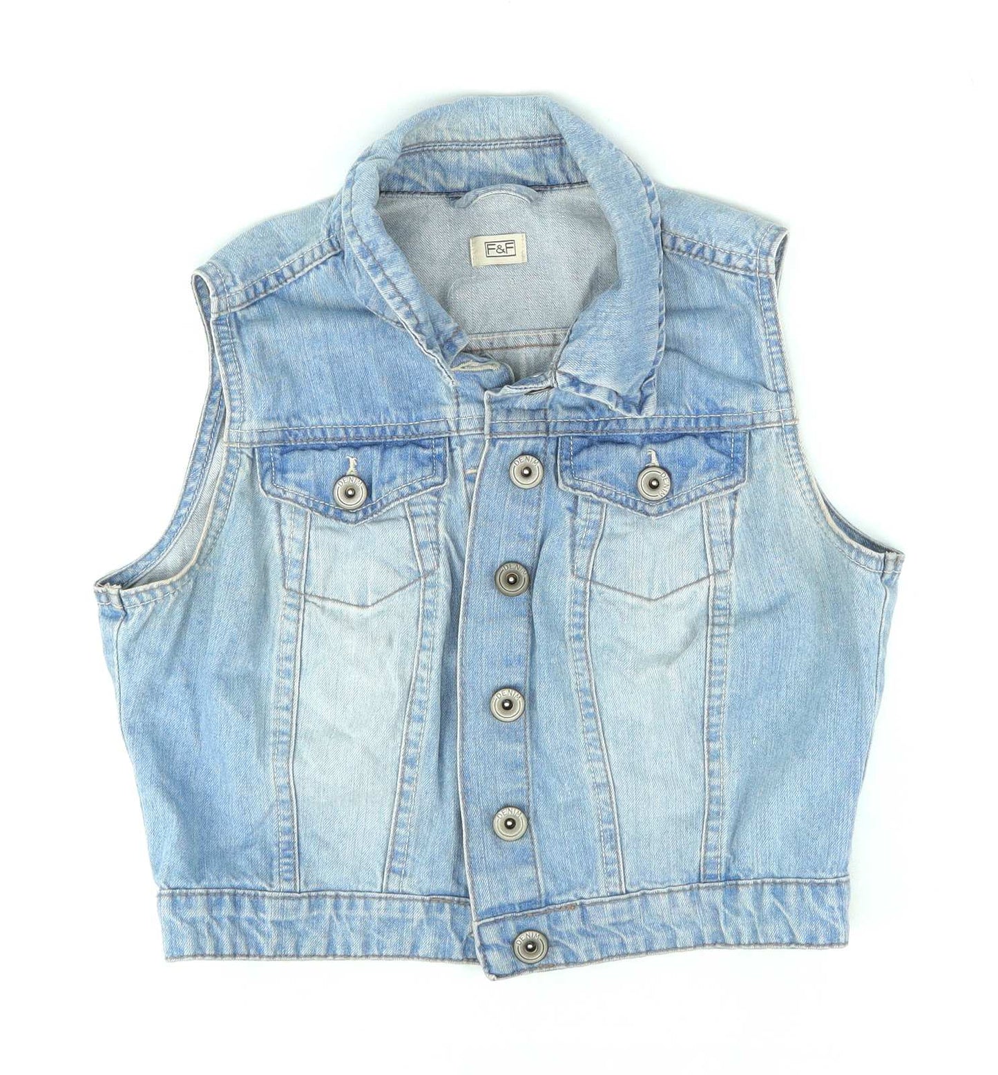 F&F Womens Size 12 Blue Stonewashed Denim Waistcoat