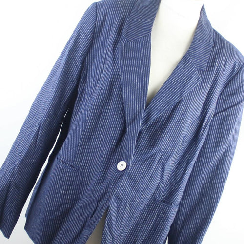 BM Collection Women's UK Size 18 Blue Linen Jacket (Regular)