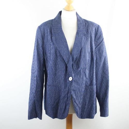 BM Collection Women's UK Size 18 Blue Linen Jacket (Regular)