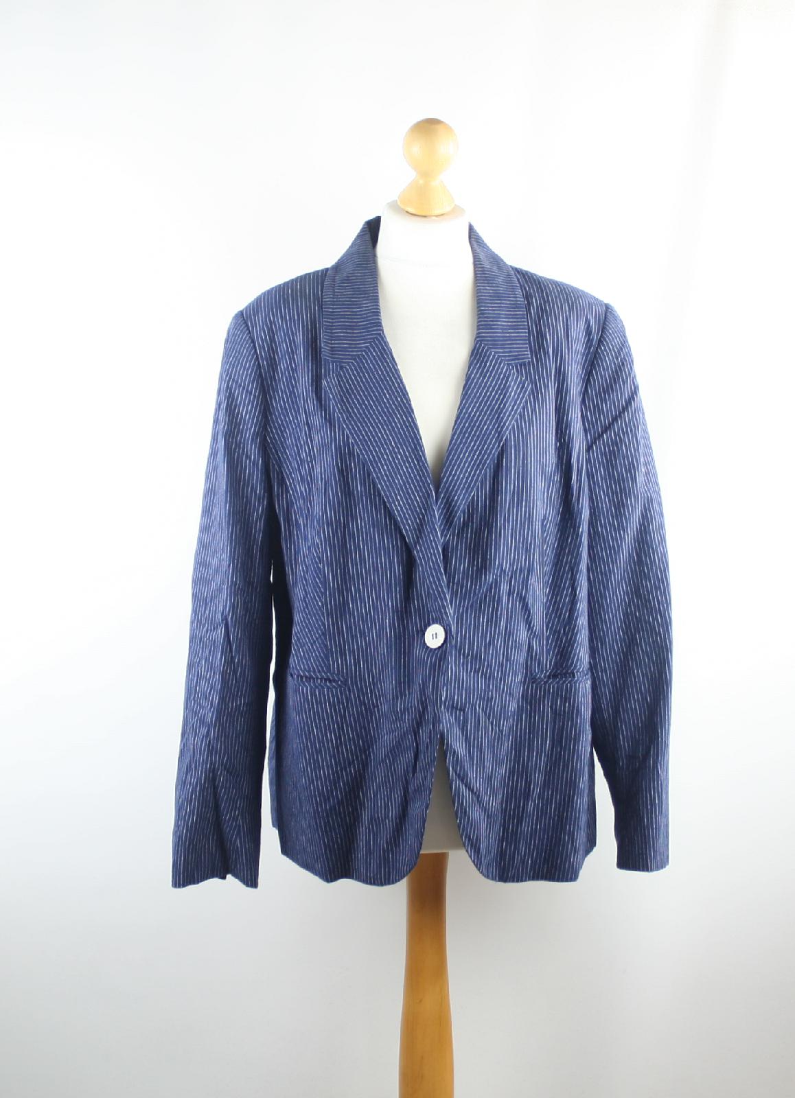 BM Collection Women's UK Size 18 Blue Linen Jacket (Regular)