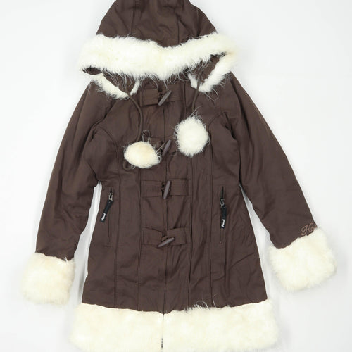 Hooch Womens Size 10 Brown Faux Fur Trim Coat