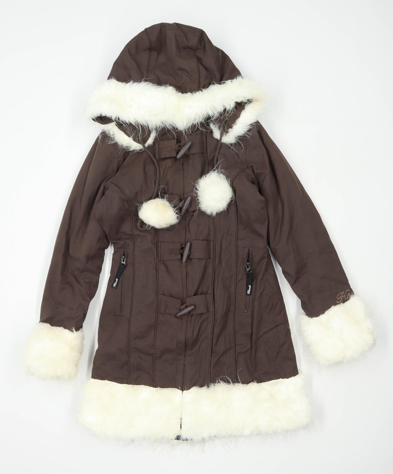 Hooch Womens Size 10 Brown Faux Fur Trim Coat
