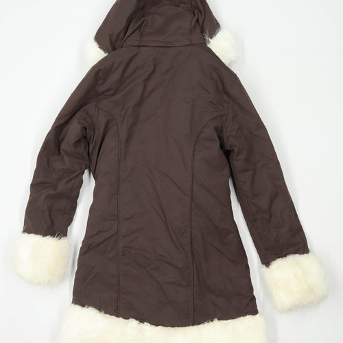 Hooch Womens Size 10 Brown Faux Fur Trim Coat