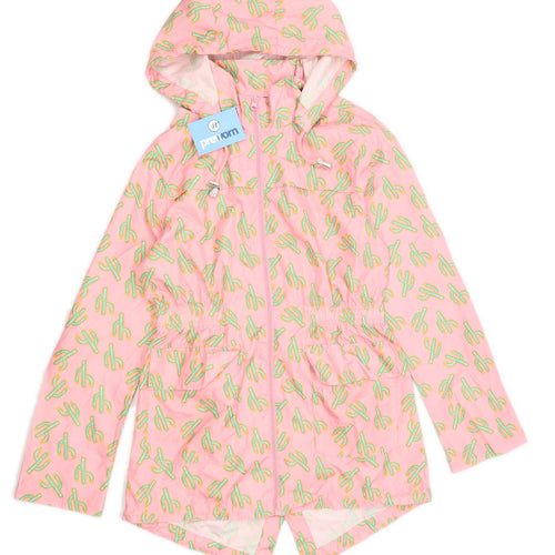 Brave Soul Womens Size 10 Graphic Pink Lightweight Zip Up Cactus Coat