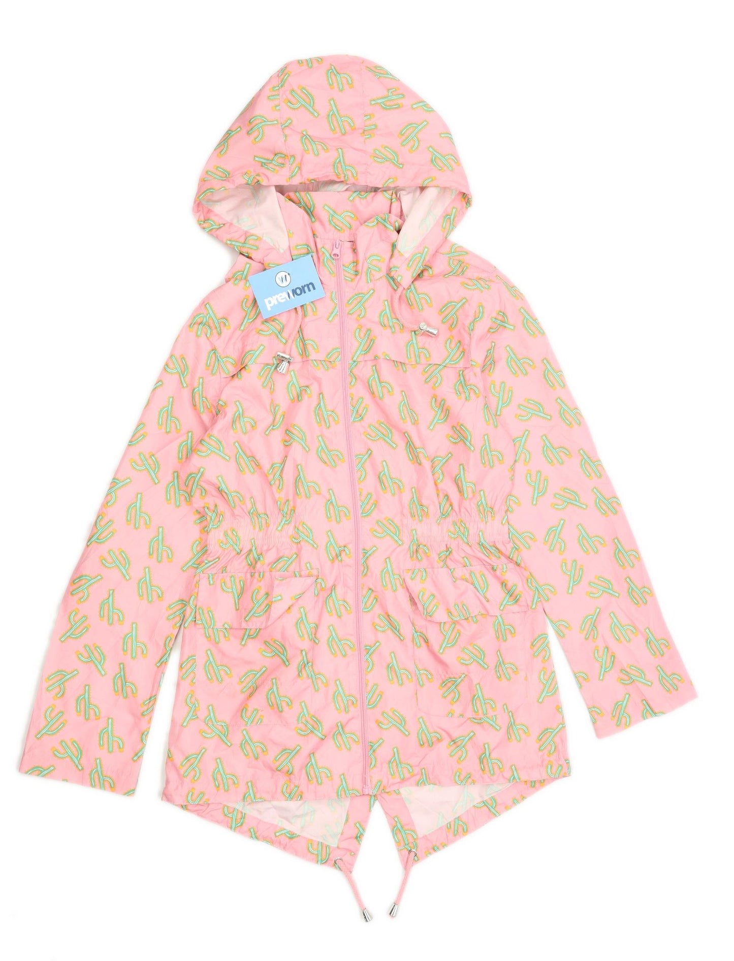 Brave Soul Womens Size 10 Graphic Pink Lightweight Zip Up Cactus Coat