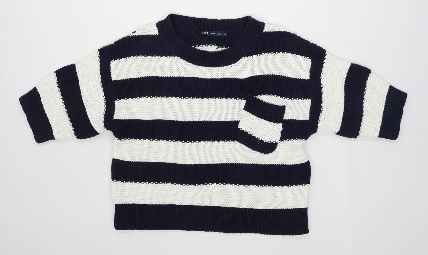 Next Womens Size 14 Striped Cotton Blue Jumper (Regular)