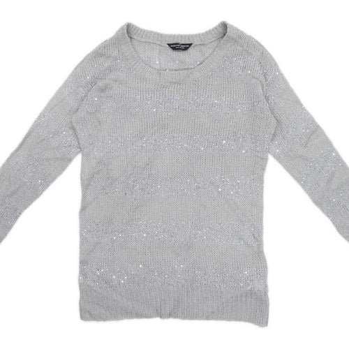 Dorothy Perkins Womens Size 10 Striped Grey Sequined Jumper (Regular)
