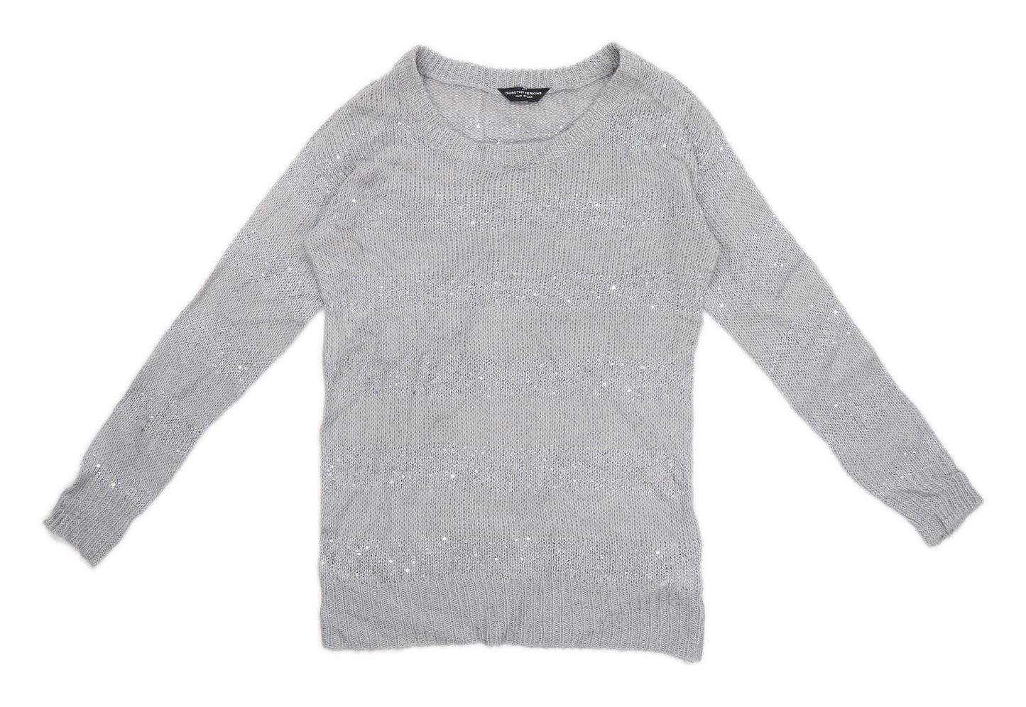 Dorothy Perkins Womens Size 10 Striped Grey Sequined Jumper (Regular)