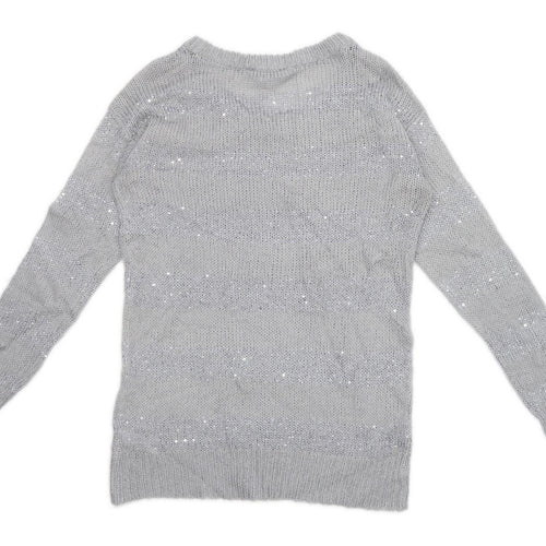 Dorothy Perkins Womens Size 10 Striped Grey Sequined Jumper (Regular)