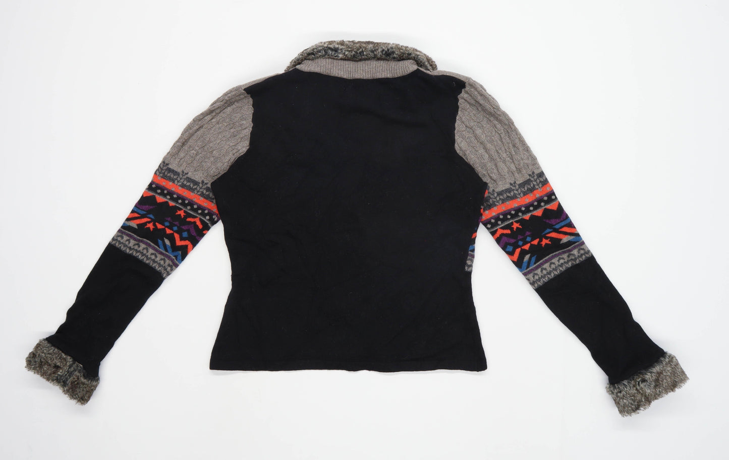 Garella Womens Size 4 Geometric Multi-Coloured Faux Fur Trim Cardigan (Regular)