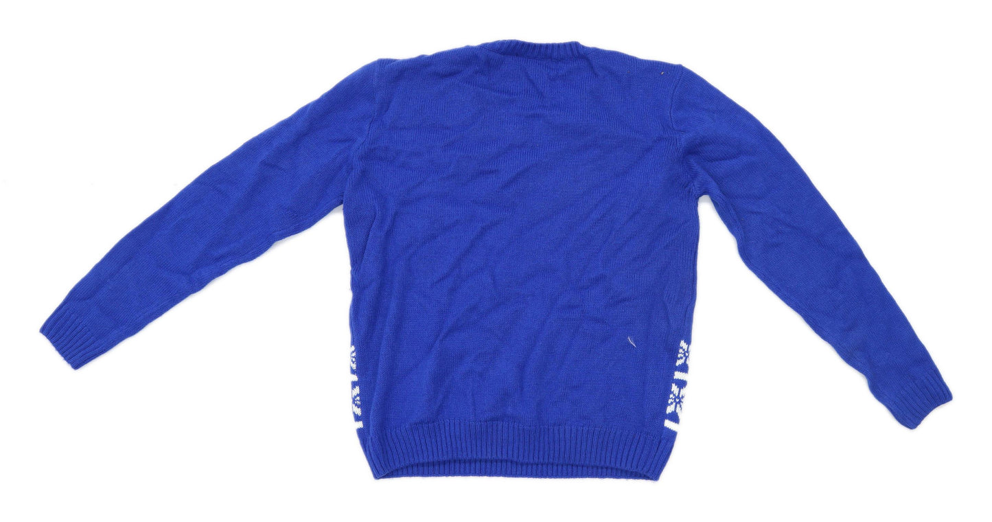 Select Womens Size 12 Graphic Blue Christmas Snowman Jumper (Regular)