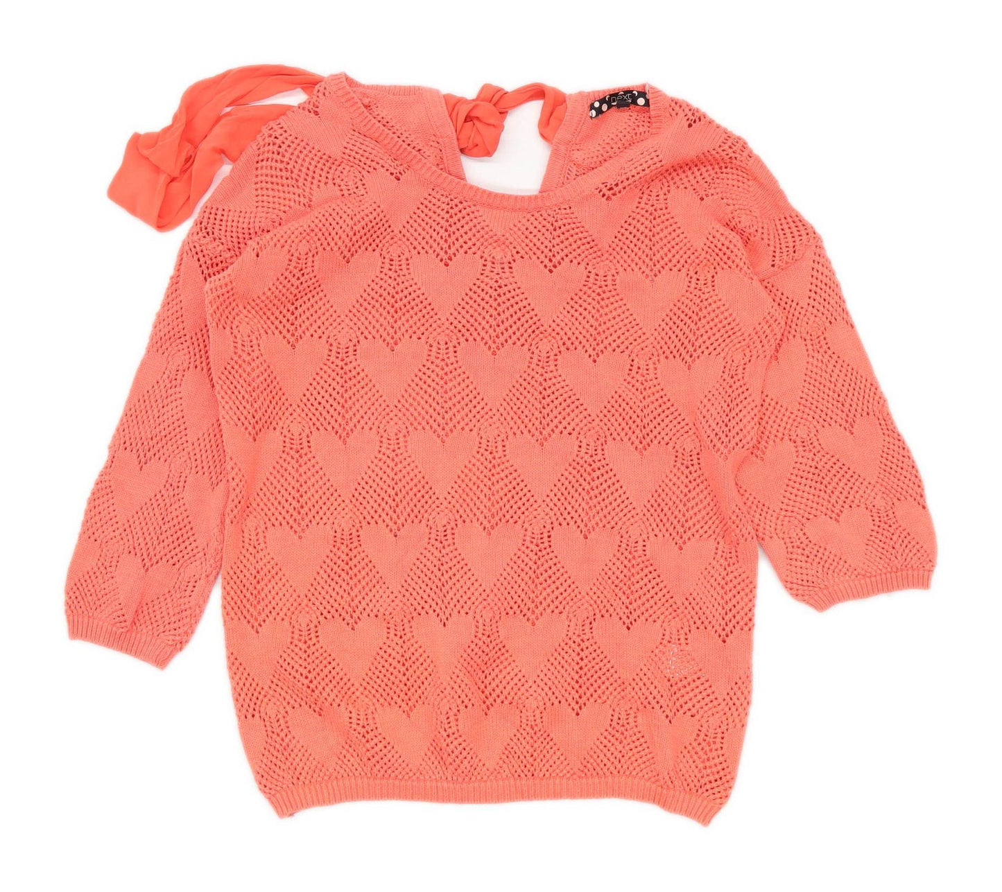 Next Womens Size 6 Love Heart Cotton Orange Jumper (Regular)