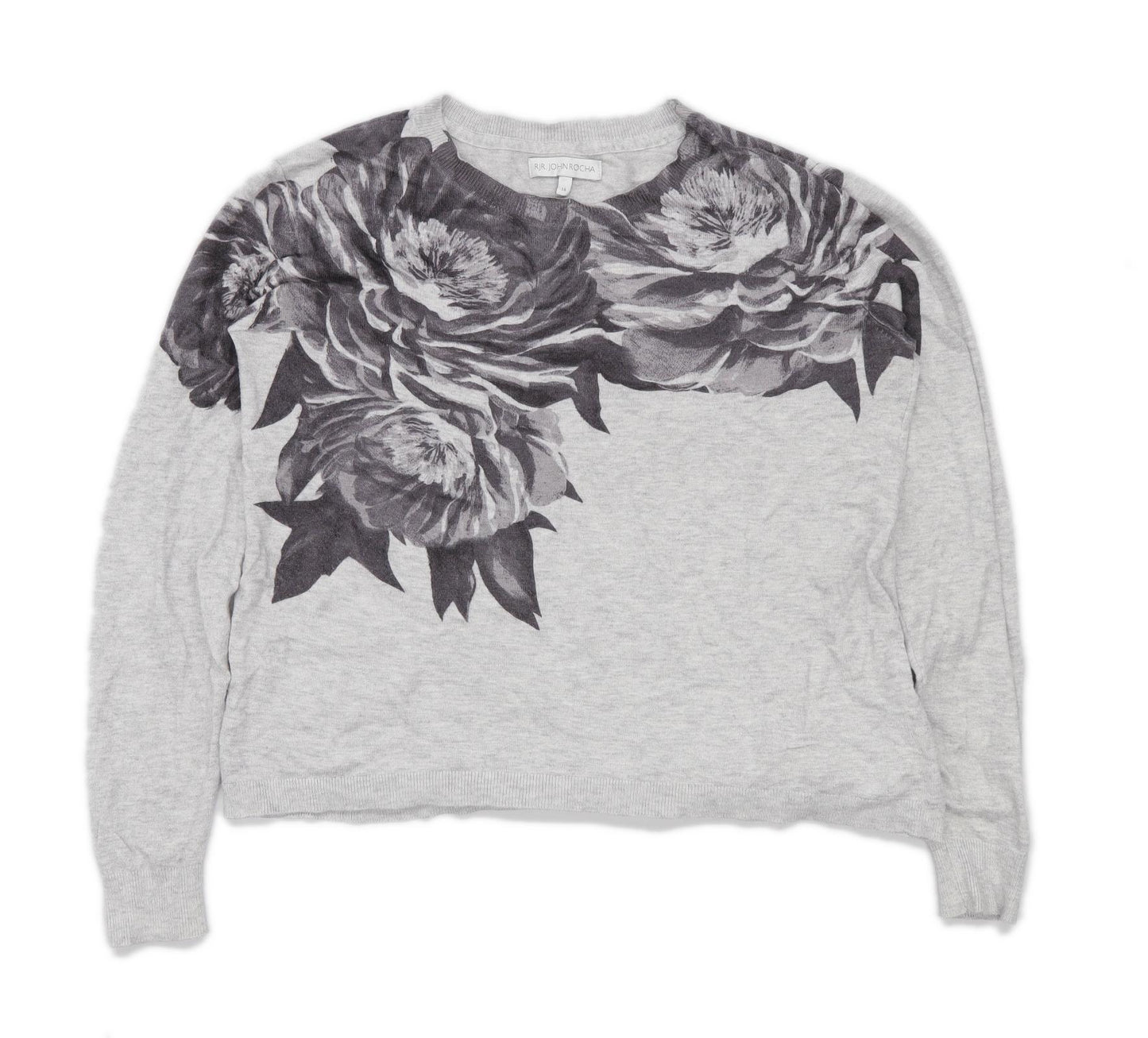 Rocha John Rocha Womens Size 14 Floral Grey Jumper (Regular)