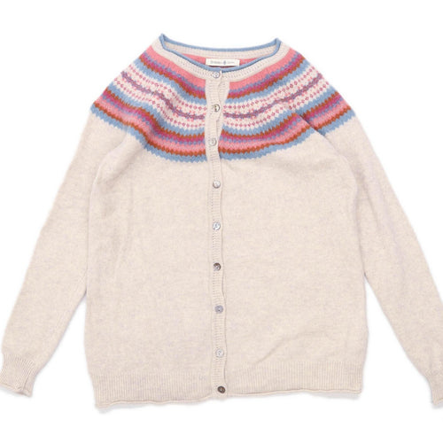 Beacon Cove Womens Size 14 Striped Wool Beige Cardigan (Regular)