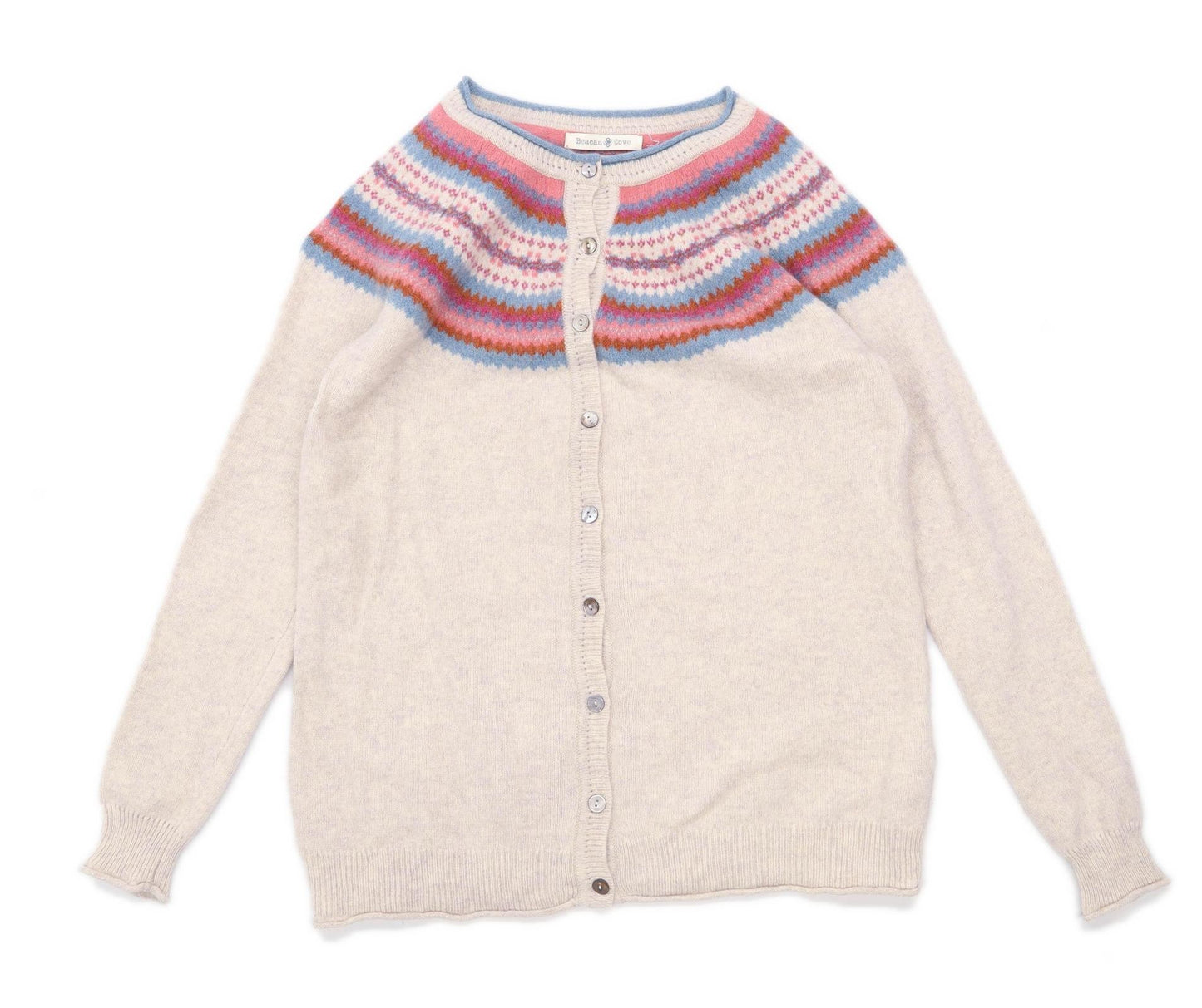 Beacon Cove Womens Size 14 Striped Wool Beige Cardigan (Regular)