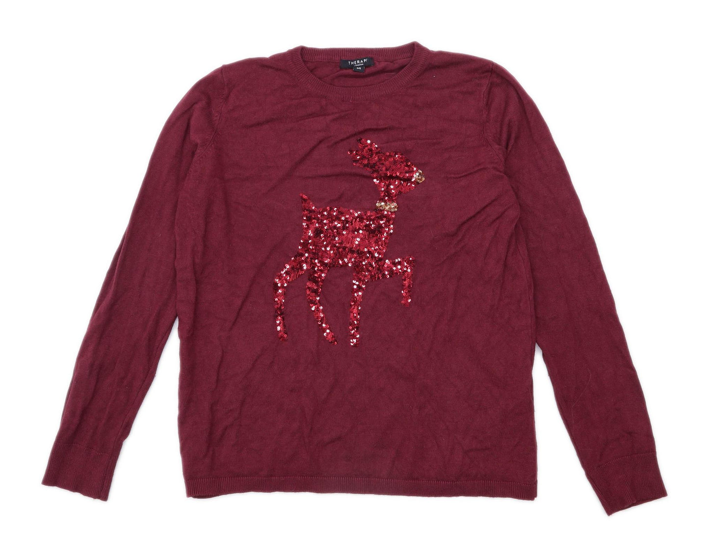Therapy Womens Size M Graphic Red Deer Sequins Jumper (Regular)
