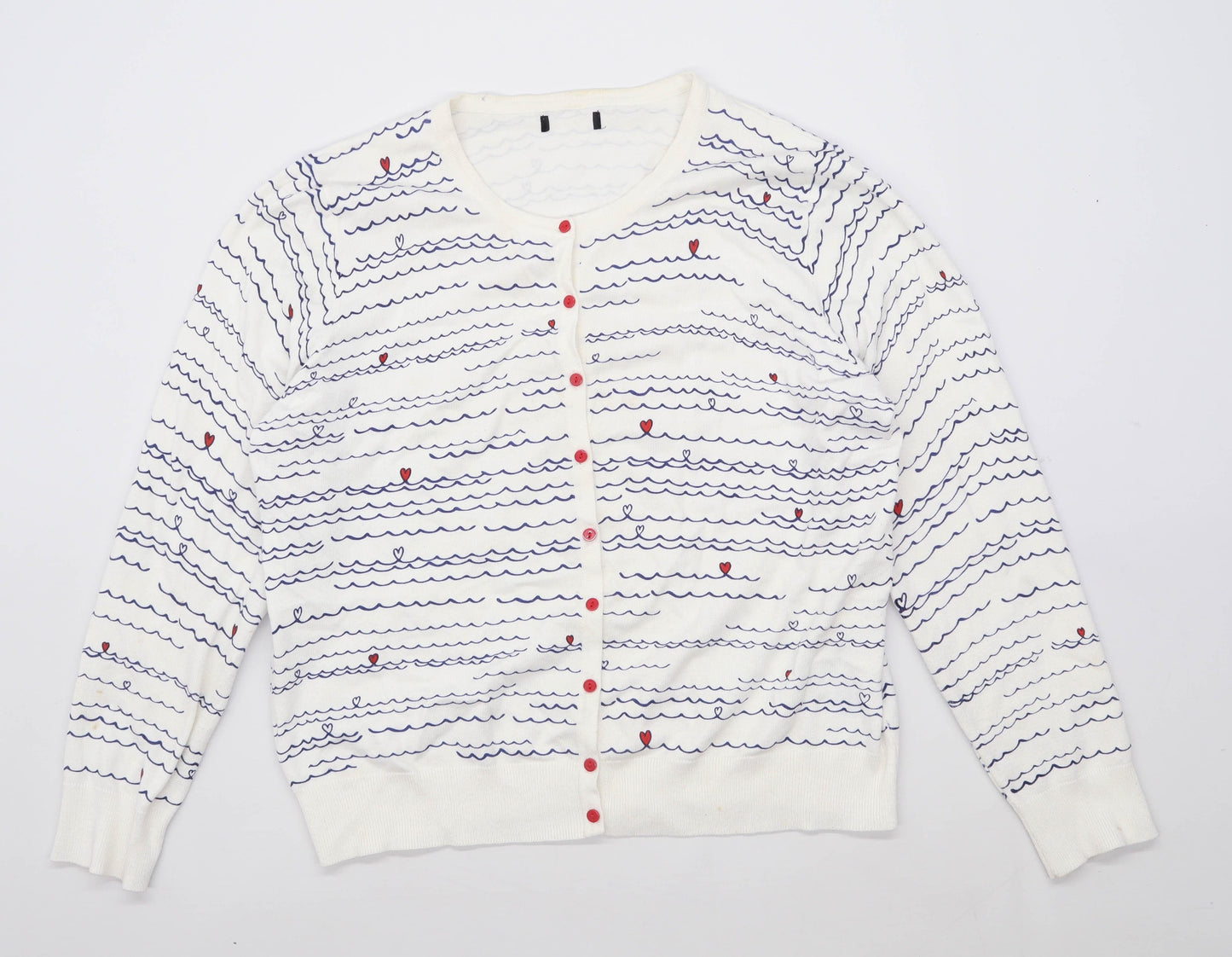 M&Co Womens Size 20 Love Heart White Blue Cardigan (Regular)