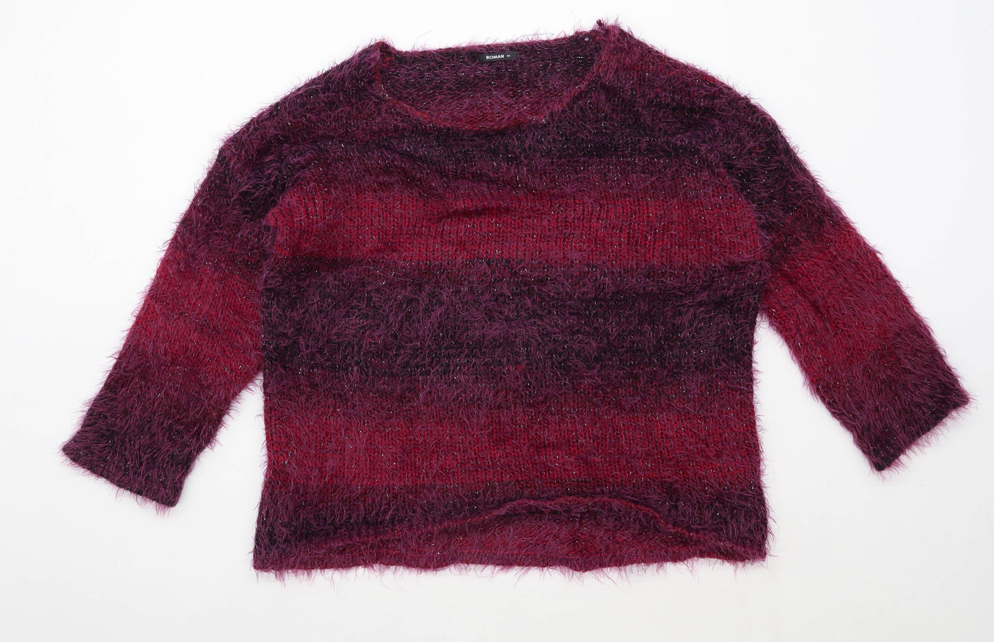 Roman Womens Size 14 Striped Purple Fluffy Jumper (Regular)