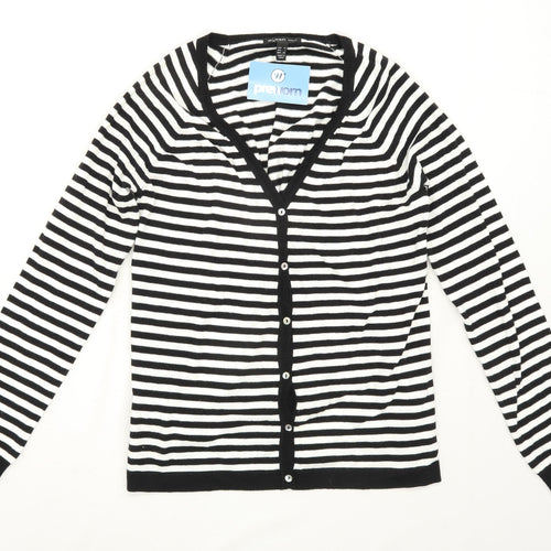 Mango Womens Size XL Striped Cotton Blend Black Cardigan (Regular)