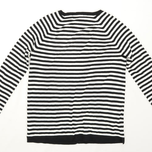 Mango Womens Size XL Striped Cotton Blend Black Cardigan (Regular)