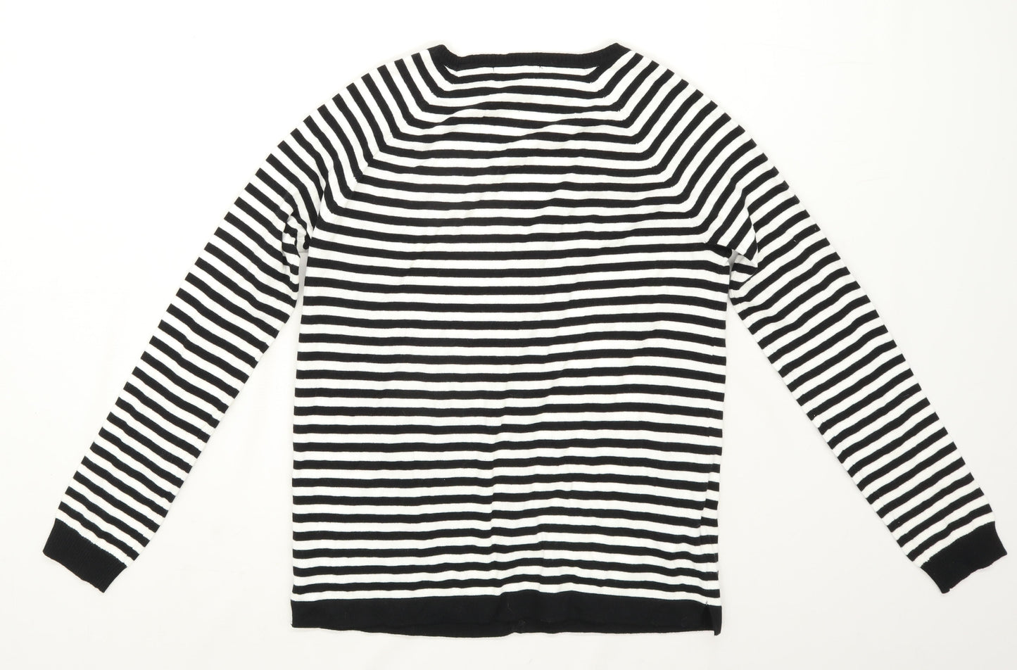 Mango Womens Size XL Striped Cotton Blend Black Cardigan (Regular)