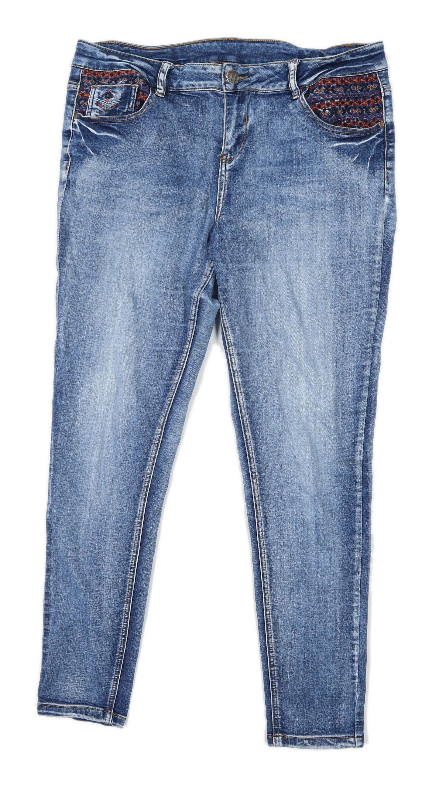 Womens George Blue Embroidered Denim Jeans Size 16/L28