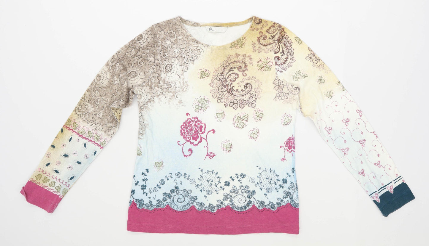 BHS Womens Size 14 Floral Cotton Cream Top (Regular)
