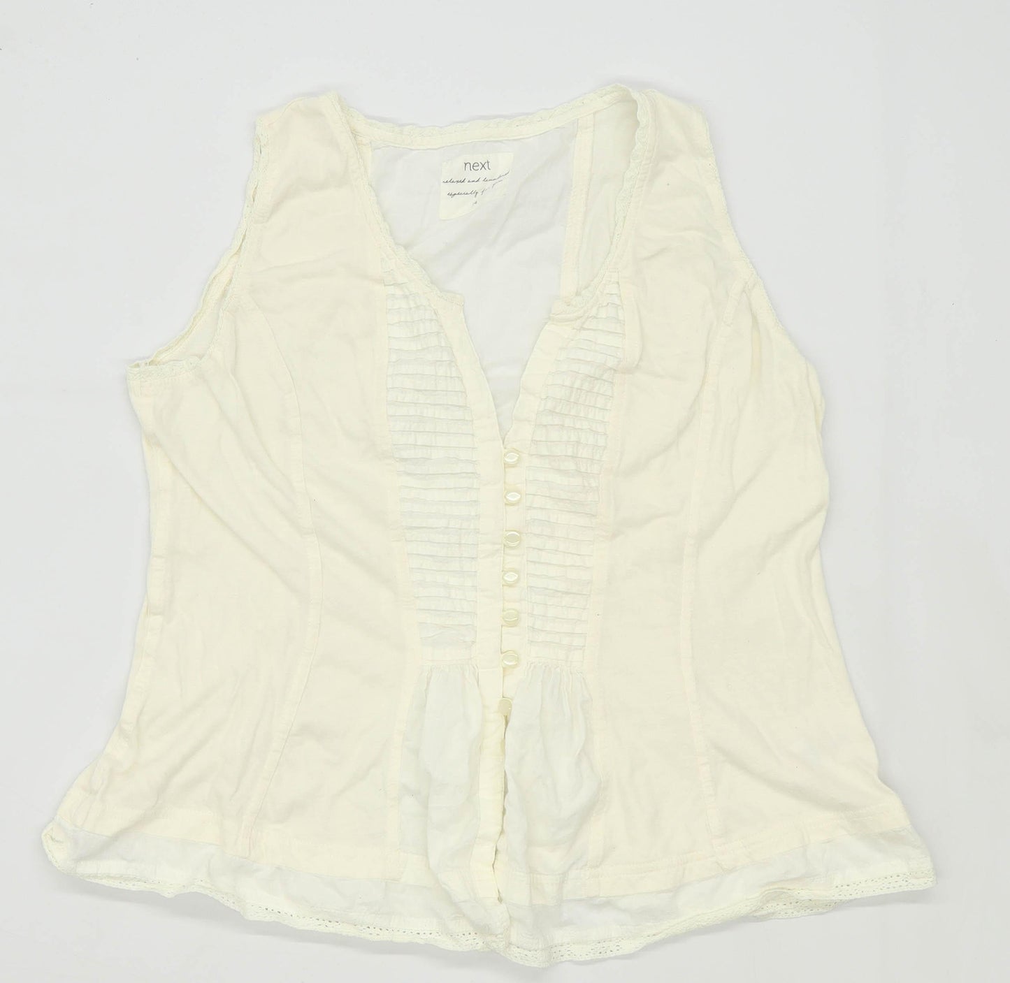 Next Womens Size 14 Cotton Cream Top (Regular)