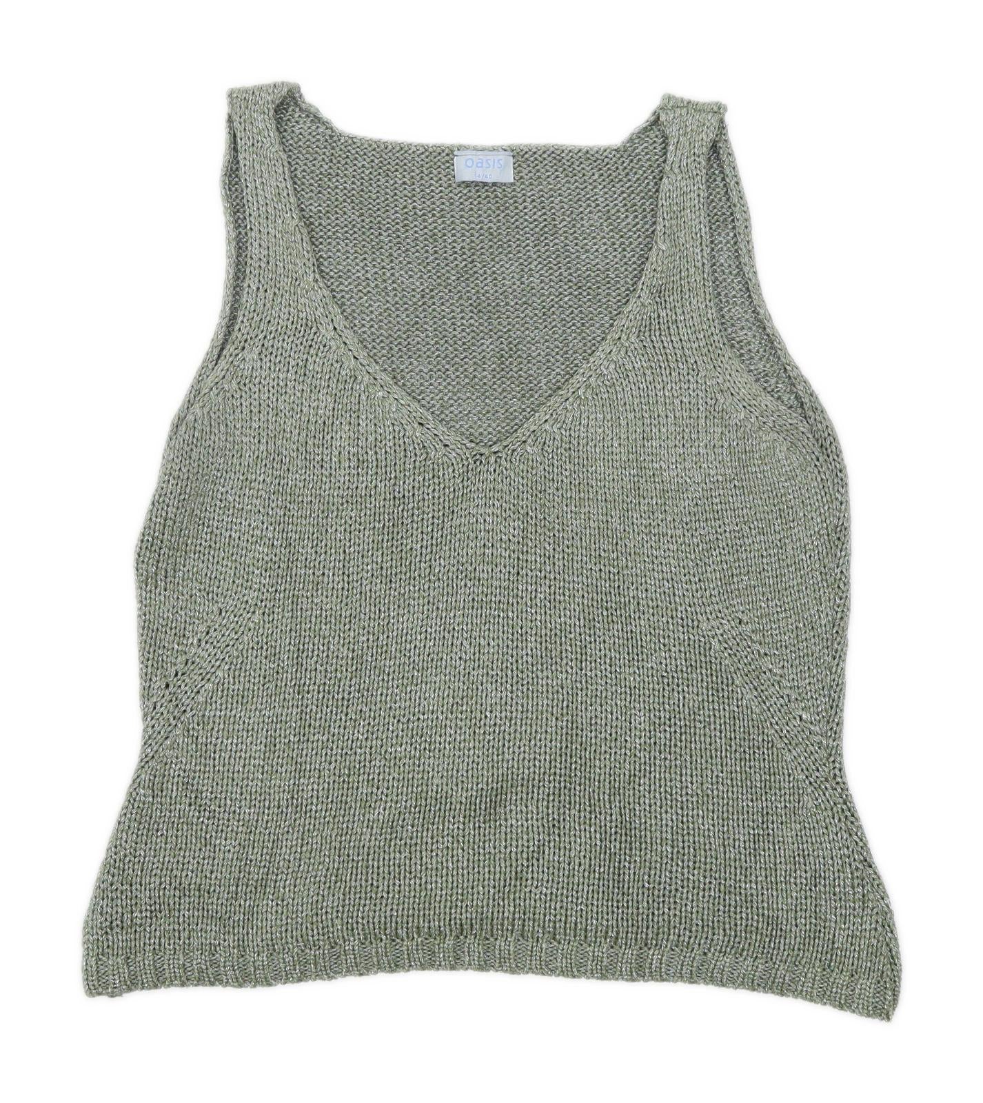 Oasis Womens Size 14 Strappy Green Knitted Top (Regular)