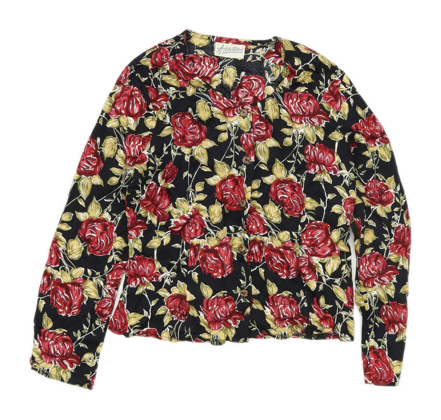 Additions Womens Size 12 Floral Black Blouse (Regular)