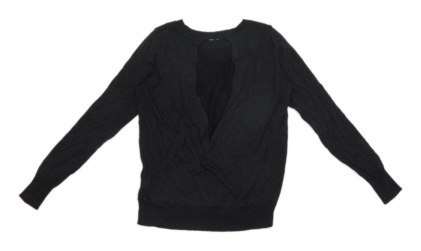 Wallis Womens Size 14 Black Glittery Top (Regular)