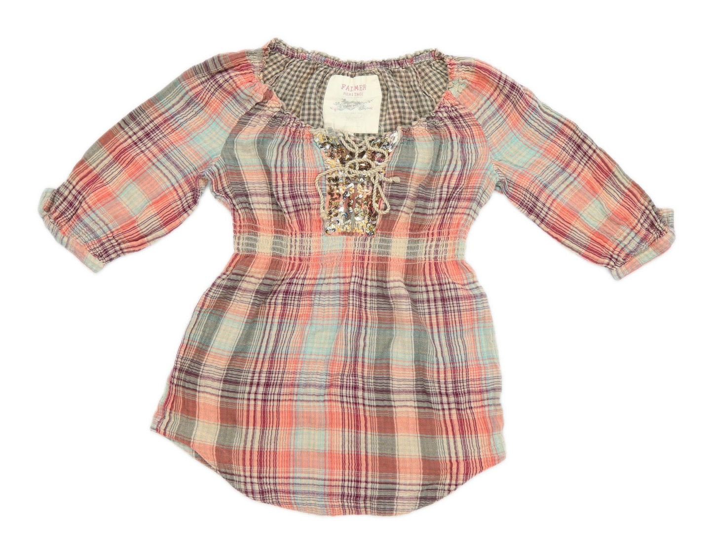 Falmer Womens Size 10 Check Cotton Multi-Coloured Top (Regular)