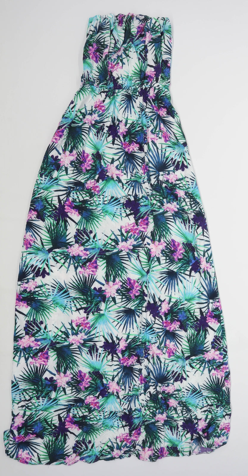 New Look Womens Size 6 Floral Strapless White Maxi Dress (Regular)